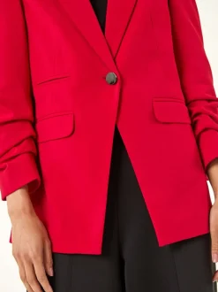 Roman Red Petite Ruched Buttoned Blazer
