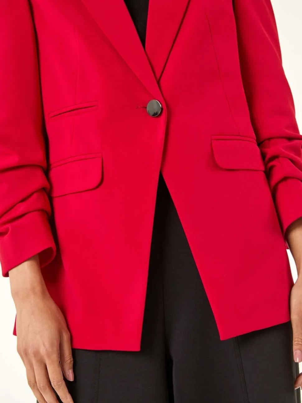 Roman Red Petite Ruched Buttoned Blazer