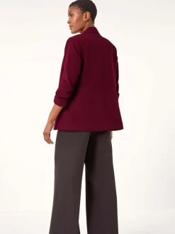 Roman Red Ruched Sleeve Stretch Blazer