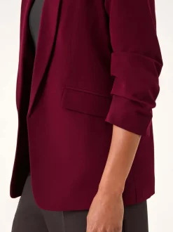 Roman Red Ruched Sleeve Stretch Blazer