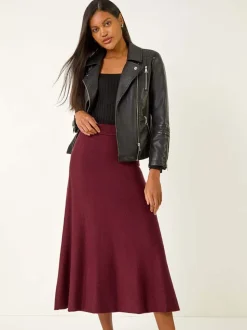 Roman Red Shimmer Knit Midi Skirt