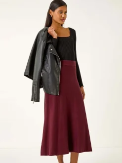 Roman Red Shimmer Knit Midi Skirt