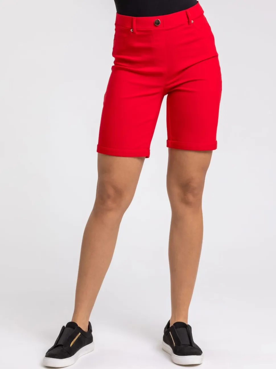 Roman Red Turned Hem Stretch Shorts