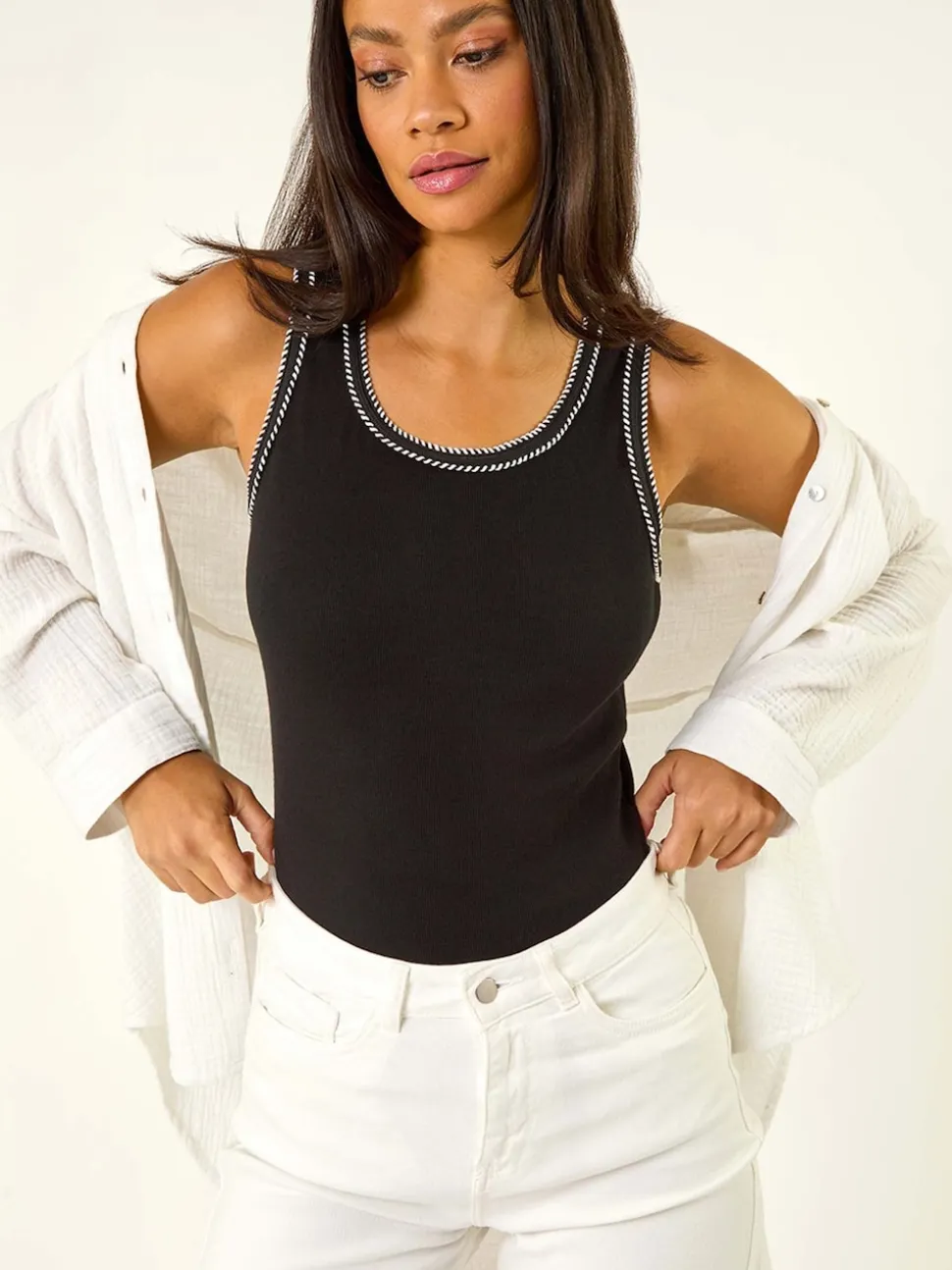 Roman White High Waisted Denim Stretch Shorts