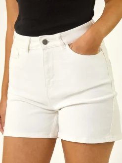 Roman White High Waisted Denim Stretch Shorts