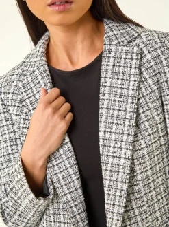 Roman White Petite Petite Boucle Cuban Collar Blazer