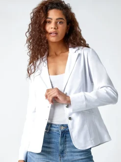 Roman White Stretch Button Detail Blazer