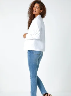 Roman White Stretch Button Detail Blazer