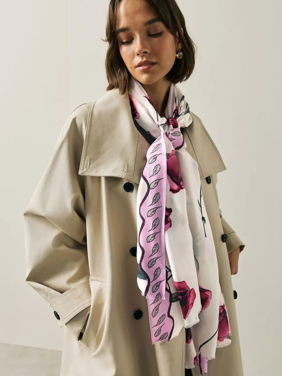 Rose Floral White Lightweight Scarf