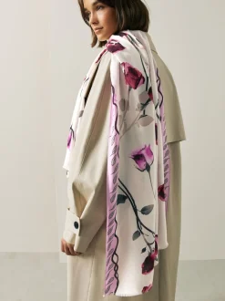 Rose Floral White Lightweight Scarf