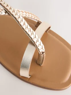 Rose Gold Leather Standard/Wide Fit Plait Strappy Toe Thong