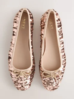 Rose Gold Sequin Standard/Wide Fit Round Toe Ballerina Shoes