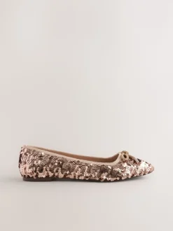 Rose Gold Sequin Standard/Wide Fit Round Toe Ballerina Shoes
