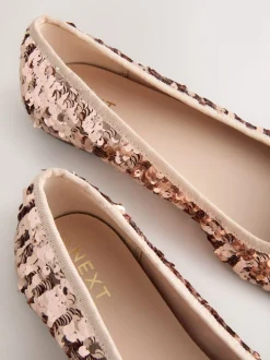 Rose Gold Sequin Standard/Wide Fit Round Toe Ballerina Shoes