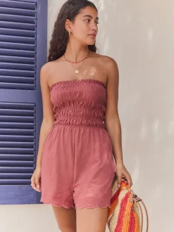Rose Pink Bandeau Shirred Playsuit