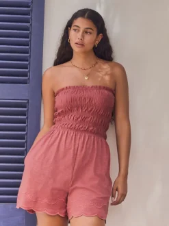 Rose Pink Bandeau Shirred Playsuit