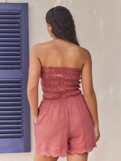 Rose Pink Bandeau Shirred Playsuit