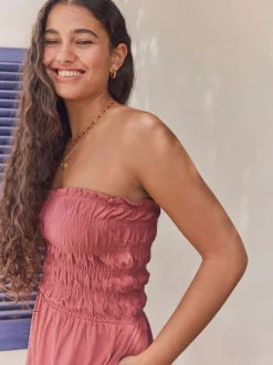 Rose Pink Bandeau Shirred Playsuit