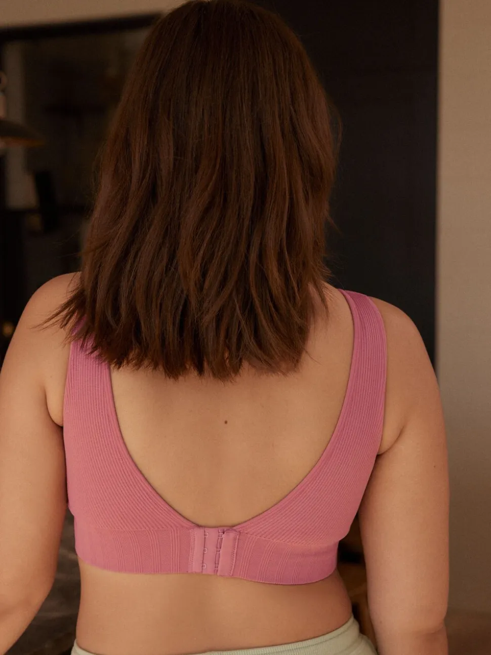 Rose Pink DD+ Supportive Seamless Ribbed NonWired Ultimate Comfort Bra