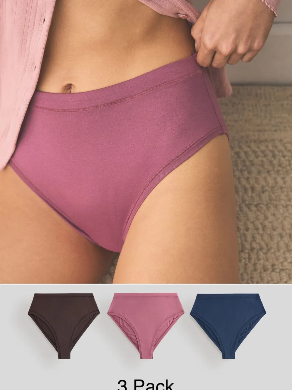 Rose Pink High Waist High Leg Ultimate Comfort Cotton Knickers 3 Pack