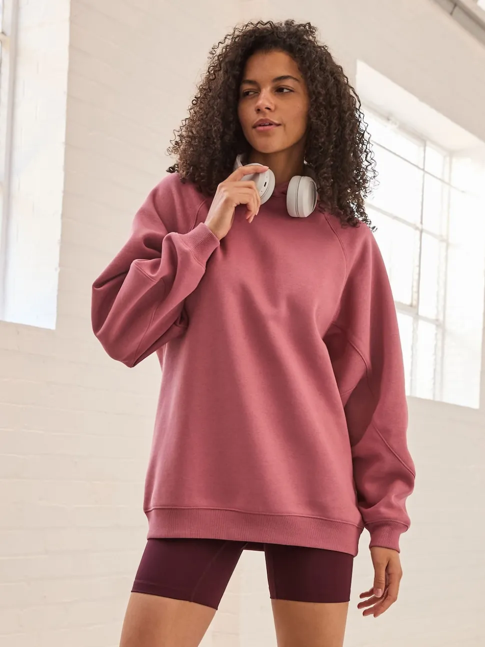Rose Pink Relaxed Fit Heavyweight Longline Hoodie