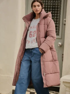 Rose Pink Shower Resistant Longline Padded Coat