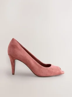 Rose Pink Suede Premium Leather Peep Toe Heels