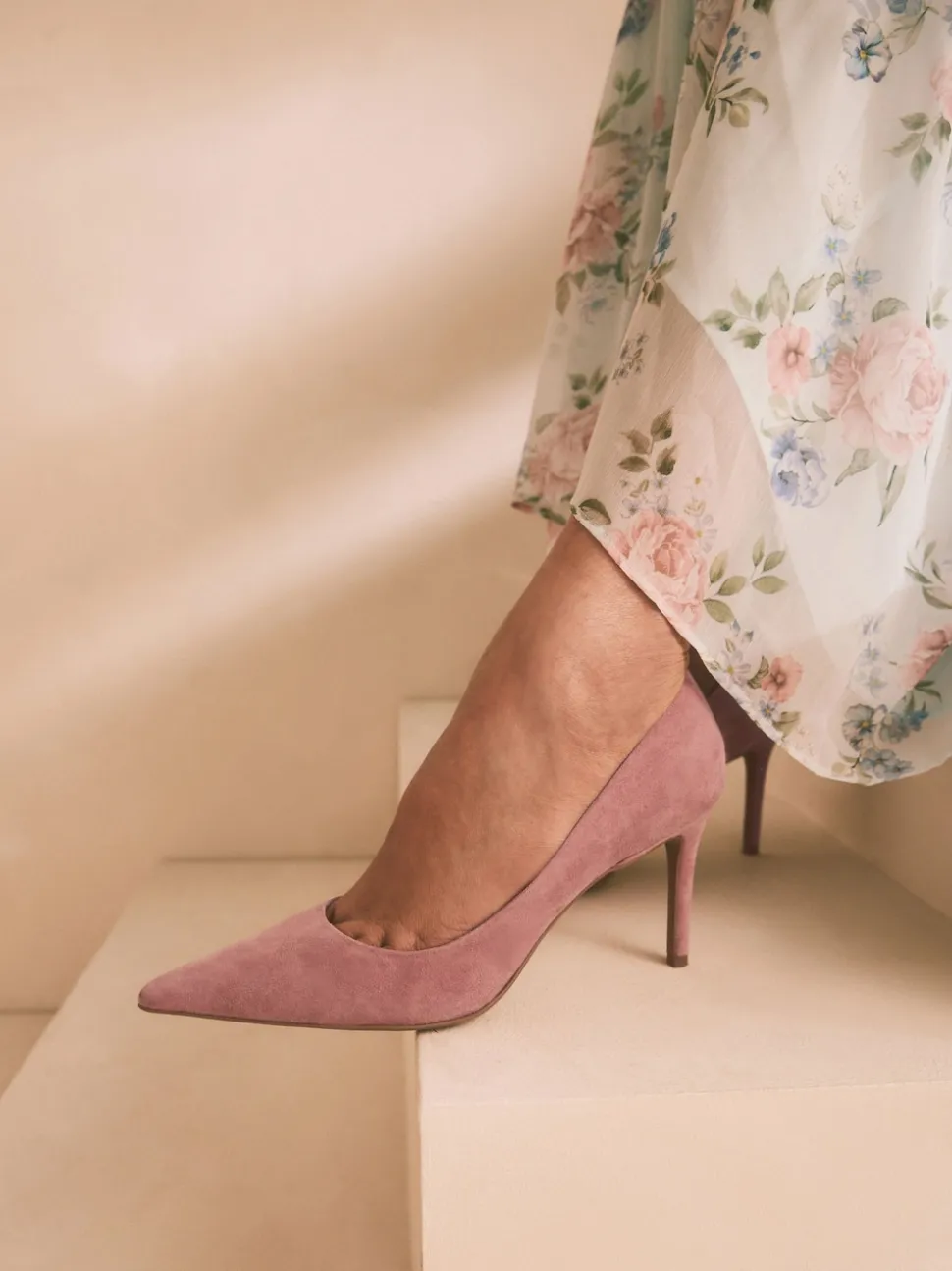 Rose Pink Suede Standard/Wide Fit Leather Mid Court Shoes