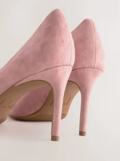 Rose Pink Suede Standard/Wide Fit Leather Mid Court Shoes