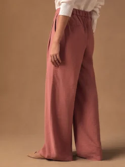 Rose Pink Wide Leg Trousers With Linen