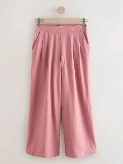 Rose Pink Wide Leg Trousers With Linen