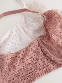Rose/White DD+ Lace Non Pad Full Cup Minimiser Bras 2 Pack