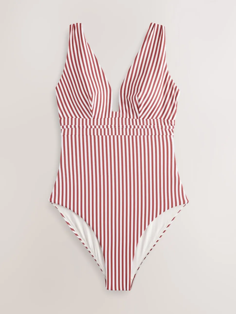 Rose/White Stripe Plunge Shaping Tummy Control Swimsuit