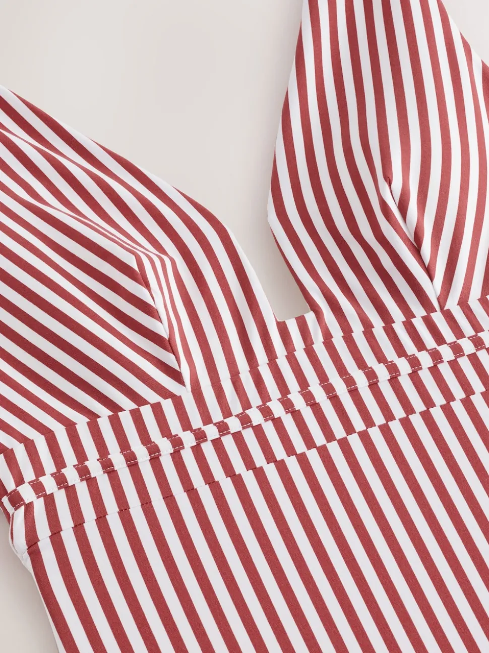 Rose/White Stripe Plunge Shaping Tummy Control Swimsuit