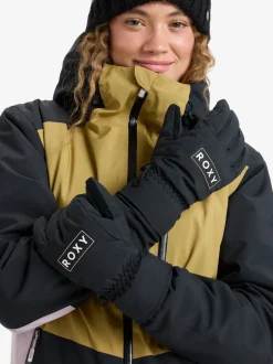 Roxy Black Freshfield Logo Ski Gloves