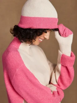 Ro&Zo Pink Colour Block Beanie With Cashmere