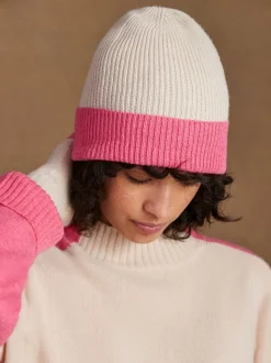 Ro&Zo Pink Colour Block Beanie With Cashmere