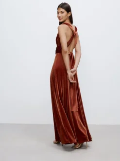 Rust Brown Bridesmaid Velvet Multiway Maxi Dress
