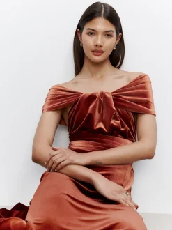 Rust Brown Bridesmaid Velvet Multiway Maxi Dress