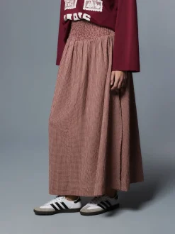 Rust Brown Drop Waist Gingham Maxi Skirt