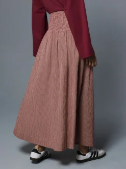 Rust Brown Drop Waist Gingham Maxi Skirt