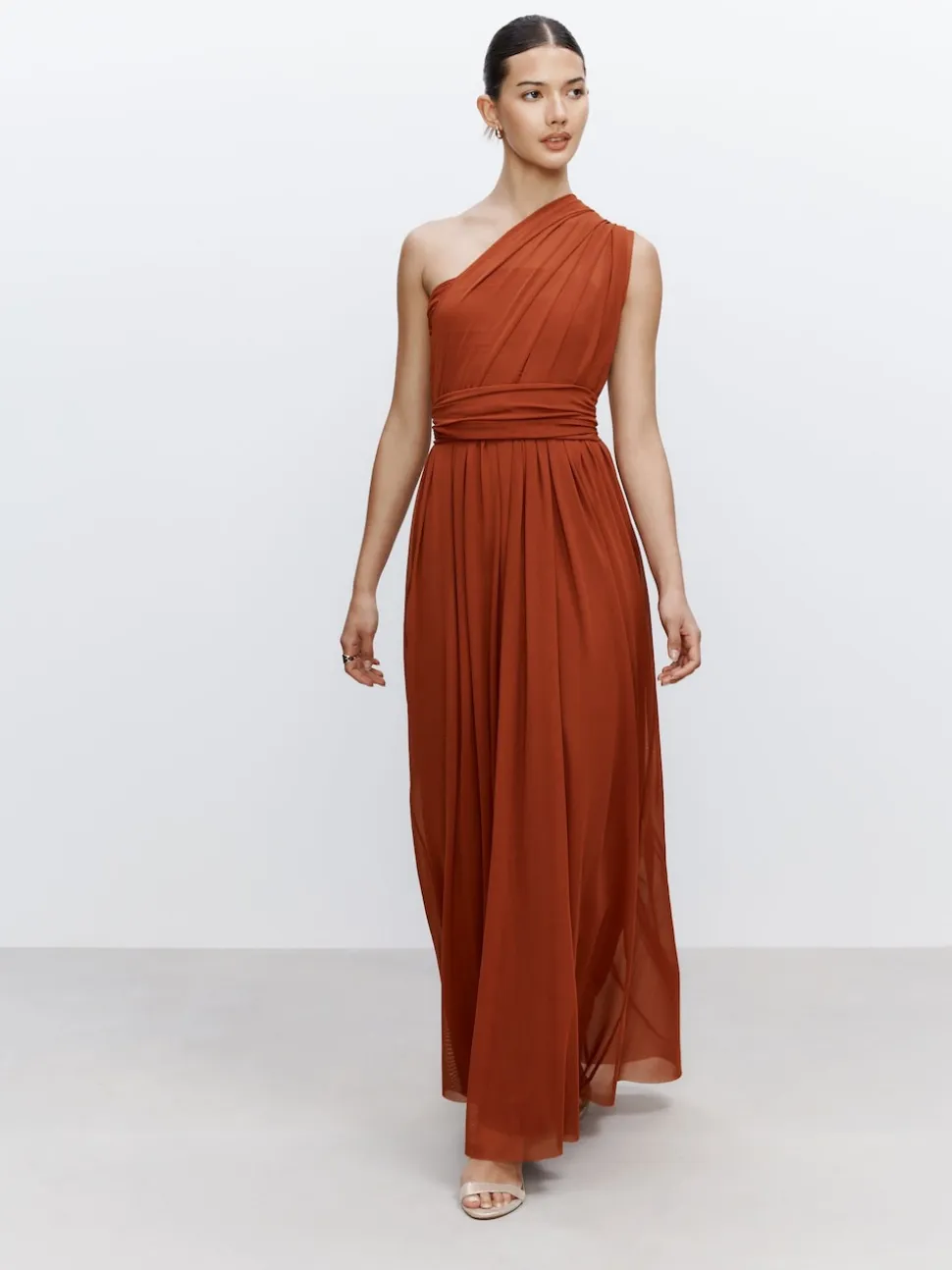 Rust Brown Mesh Multiway Wedding Guest Bridesmaid Maxi Dress