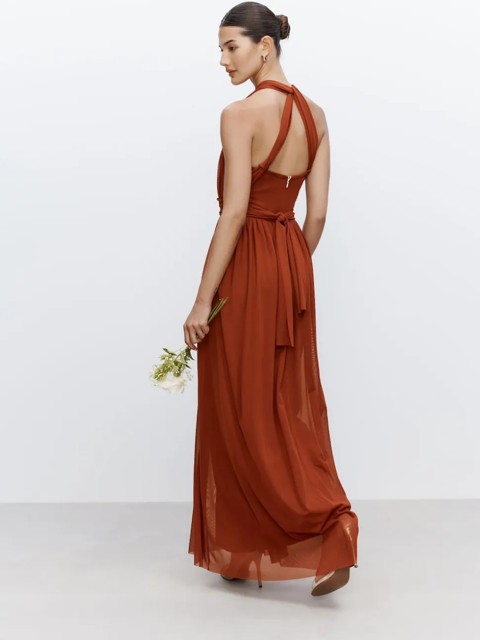 Rust Brown Mesh Multiway Wedding Guest Bridesmaid Maxi Dress