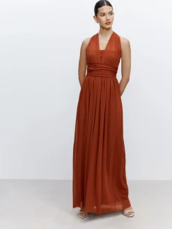Rust Brown Mesh Multiway Wedding Guest Bridesmaid Maxi Dress