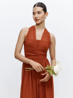 Rust Brown Mesh Multiway Wedding Guest Bridesmaid Maxi Dress