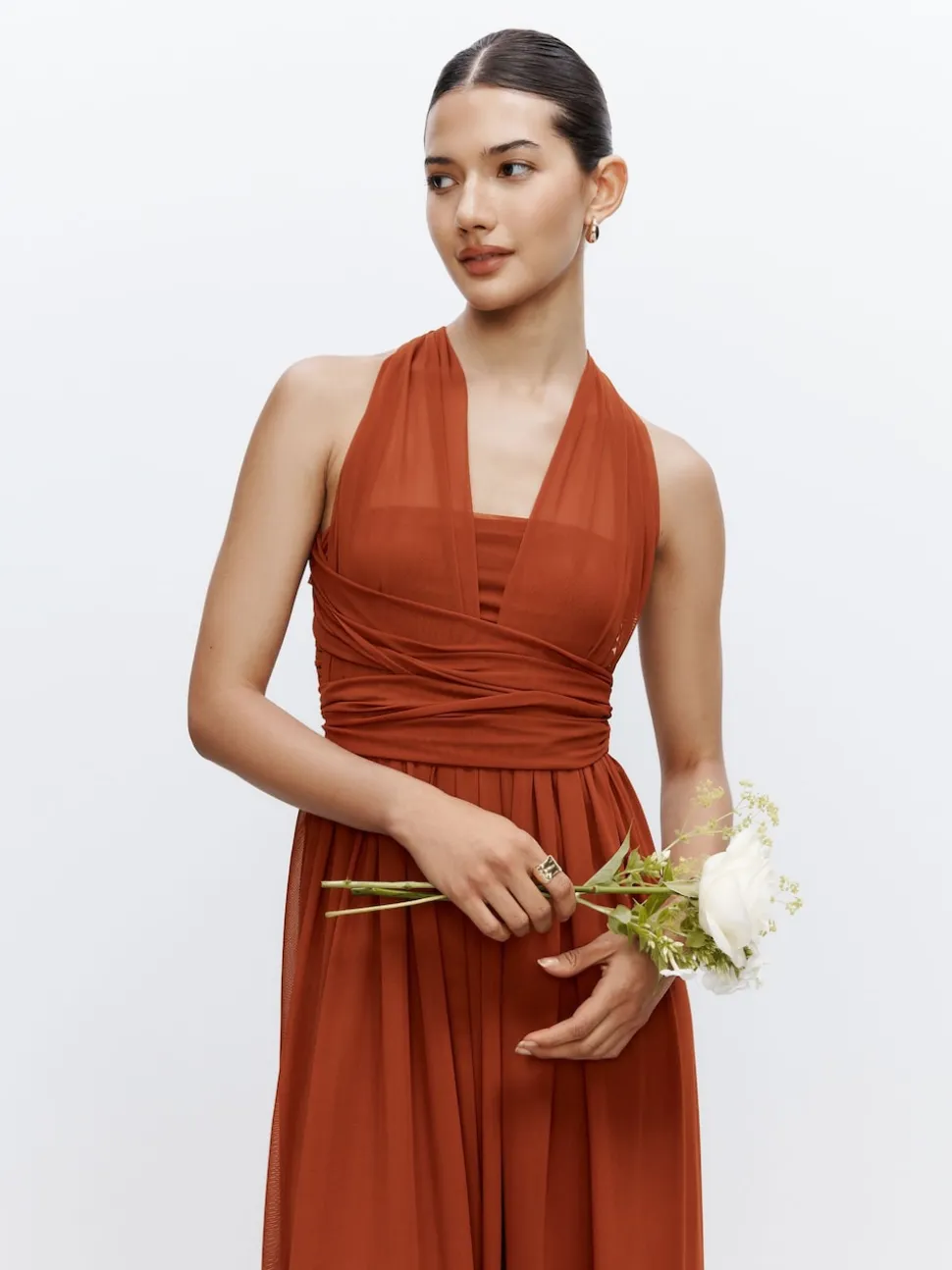 Rust Brown Mesh Multiway Wedding Guest Bridesmaid Maxi Dress