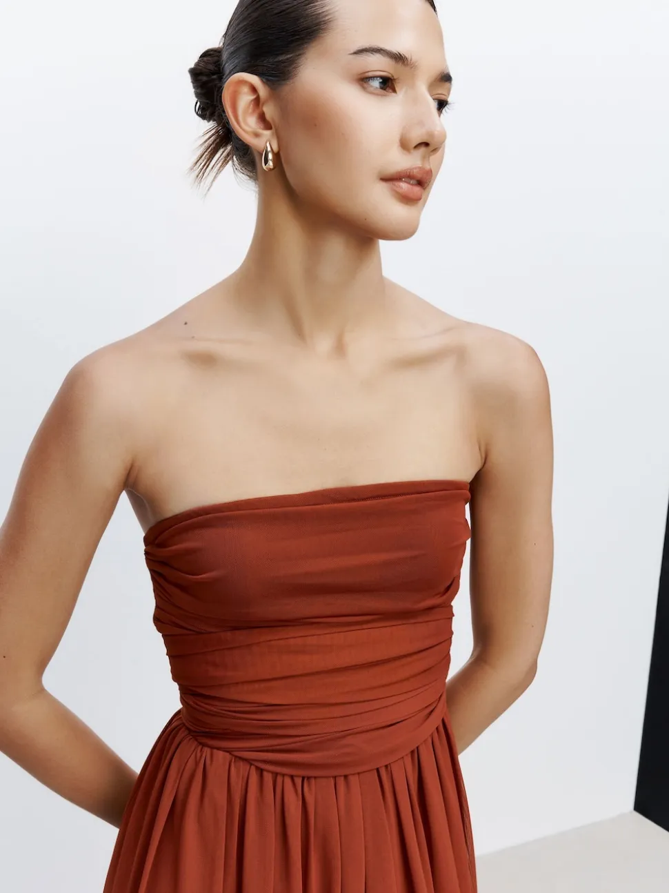 Rust Brown Mesh Multiway Wedding Guest Bridesmaid Maxi Dress