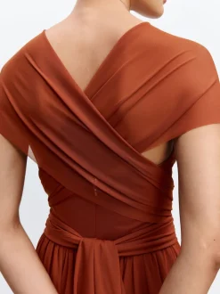 Rust Brown Mesh Multiway Wedding Guest Bridesmaid Maxi Dress