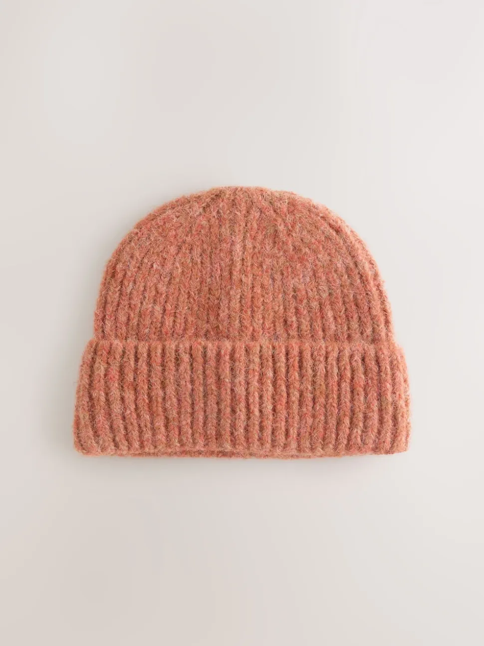 Rust Brown Ribbed Beanie Containing Wool Hat