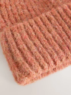 Rust Brown Ribbed Beanie Containing Wool Hat
